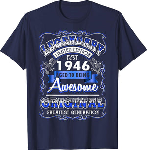 80th Birthday Gift Legendary Est. 1946 80 Years Old T-Shirt - T-Shirt | Navy