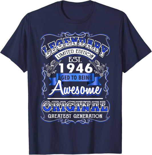 80th Birthday Gift Legendary Est. 1946 80 Years Old T-Shirt - T-Shirt | Navy