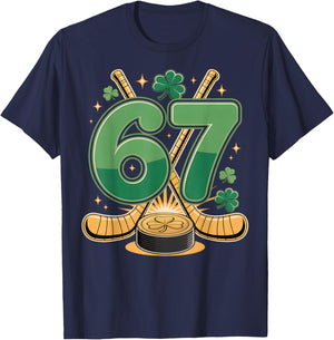 St Patricks Day Number 67 Hockey Lucky Shamrock Clover T-Shirt - T-Shirt | Navy