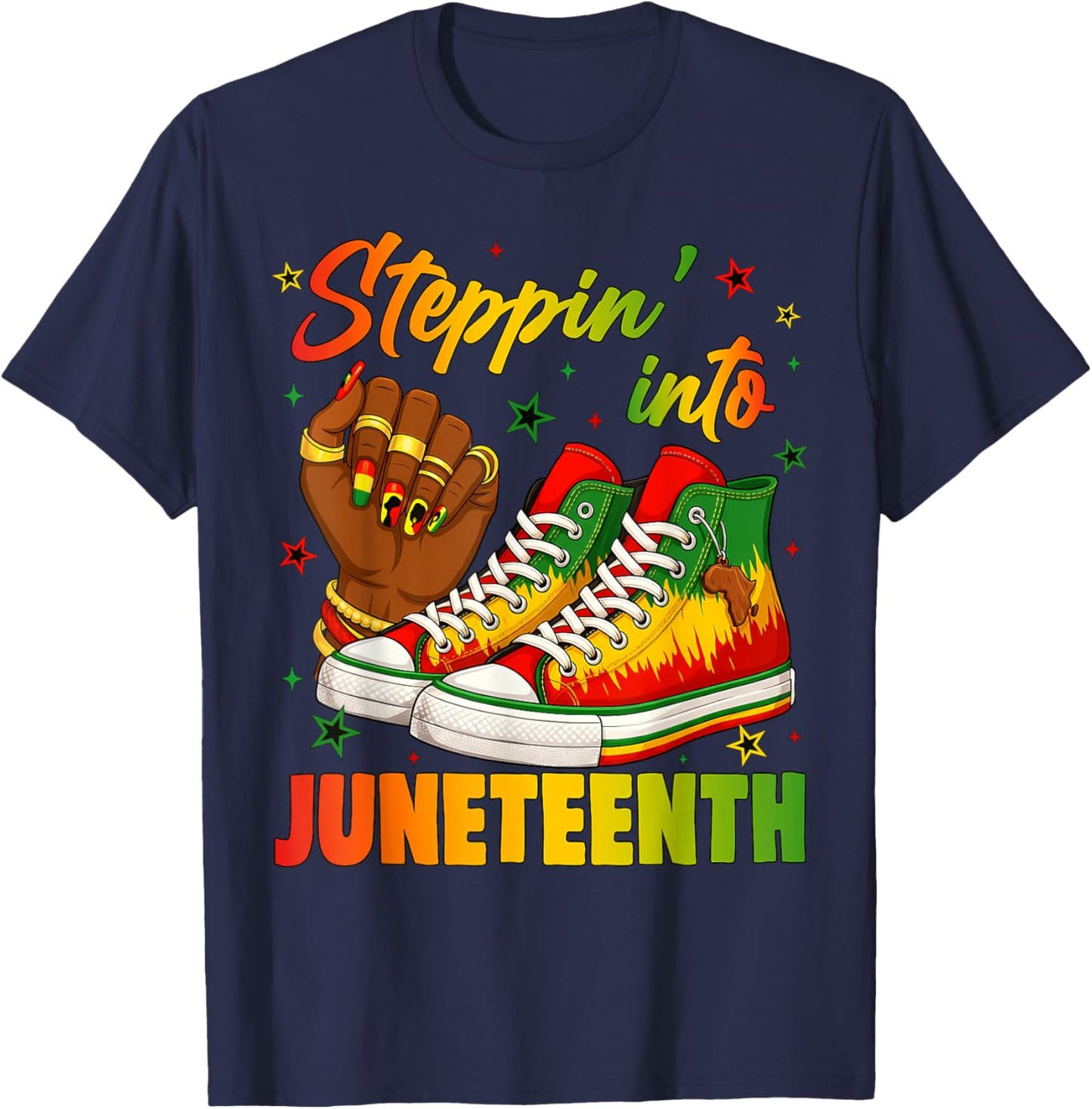 Steppin' Into Juneteenth Black History Month Black Sneakers T-Shirt - T-Shirt | Navy