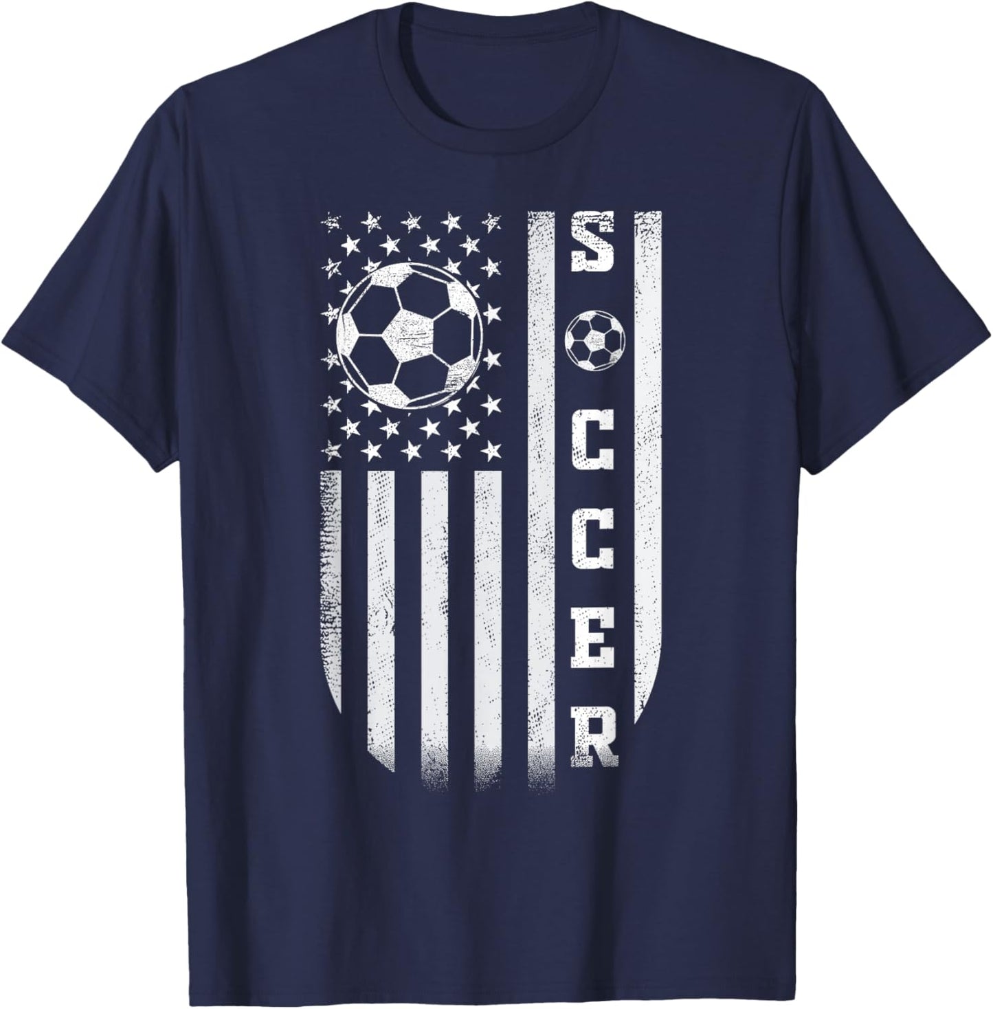 USA American Flag Soccer Patriotic Soccer Ball Player T-Shirt - T-Shirt | Navy