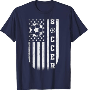 USA American Flag Soccer Patriotic Soccer Ball Player T-Shirt - T-Shirt | Navy