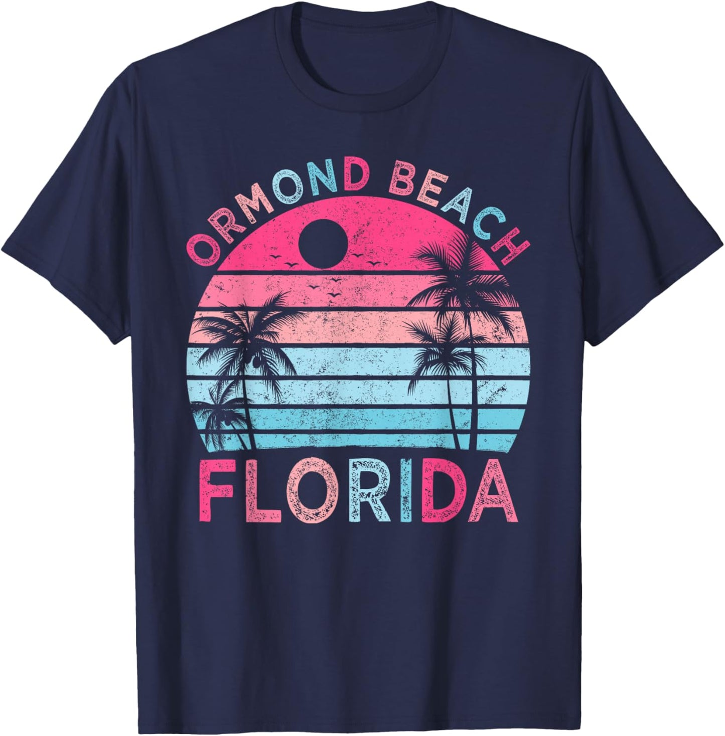 Ormond Beach Florida Vintage Sunset Family Vacation Tropical T-Shirt - T-Shirt | Navy