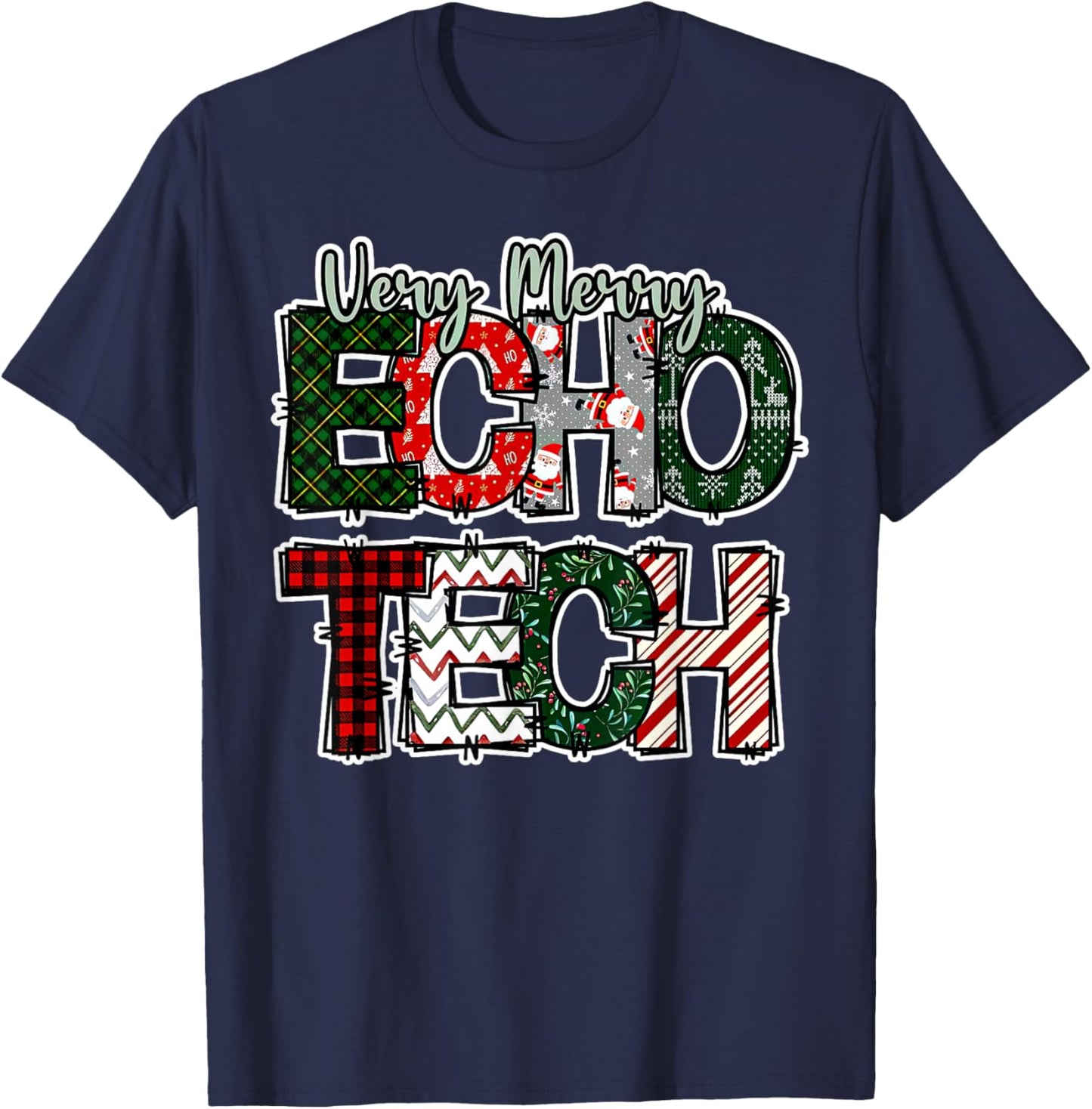 Very Merry Echo Tech Christmas Cardiac Sonographer Nurse T-Shirt - T-Shirt | Navy