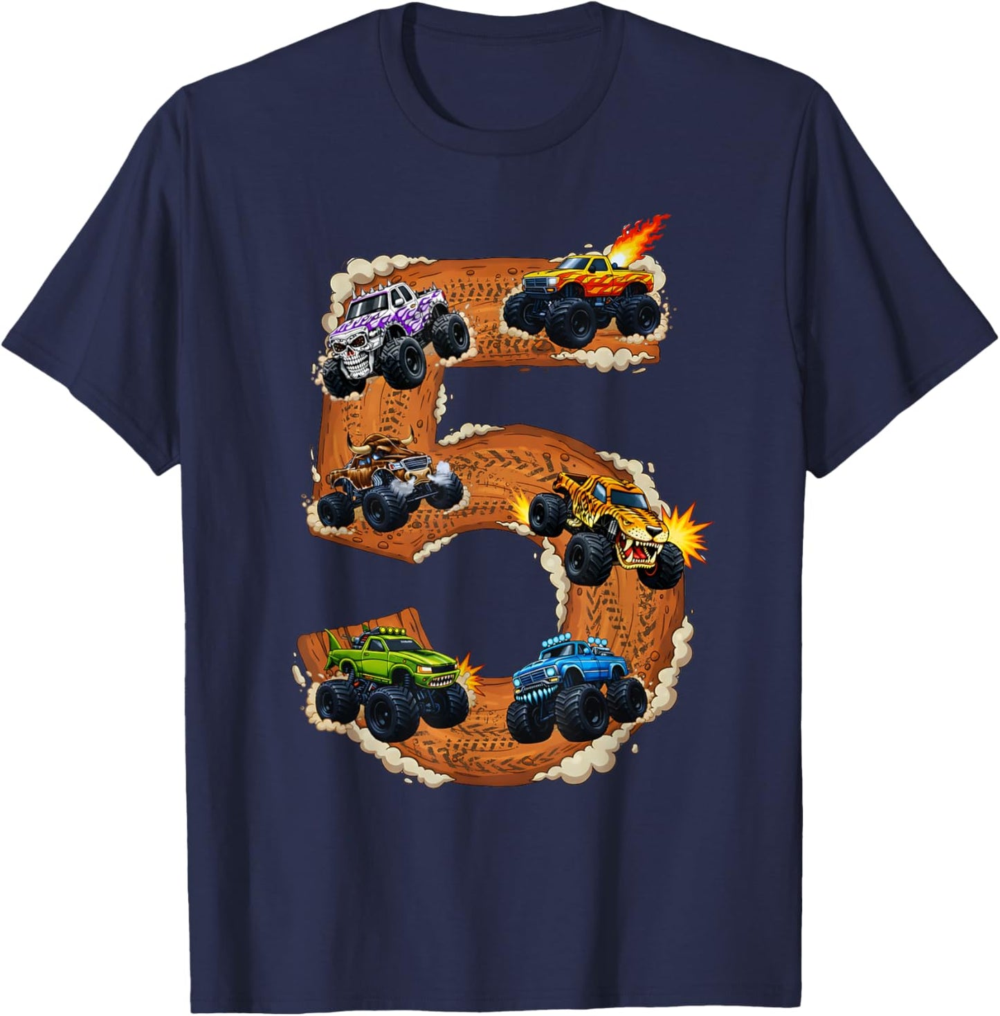 5 Year Old Monster Truck Boy Toddler 5th Birthday Party T-Shirt - T-Shirt | Navy