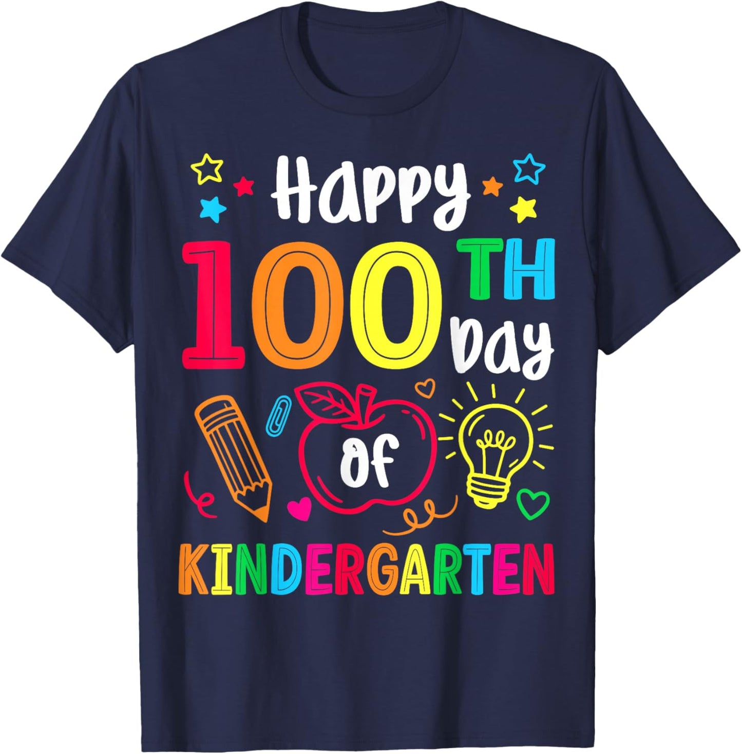 100th Day of Kindergarten Teachers Kids 100 Days of School T-Shirt - T-Shirt | Navy