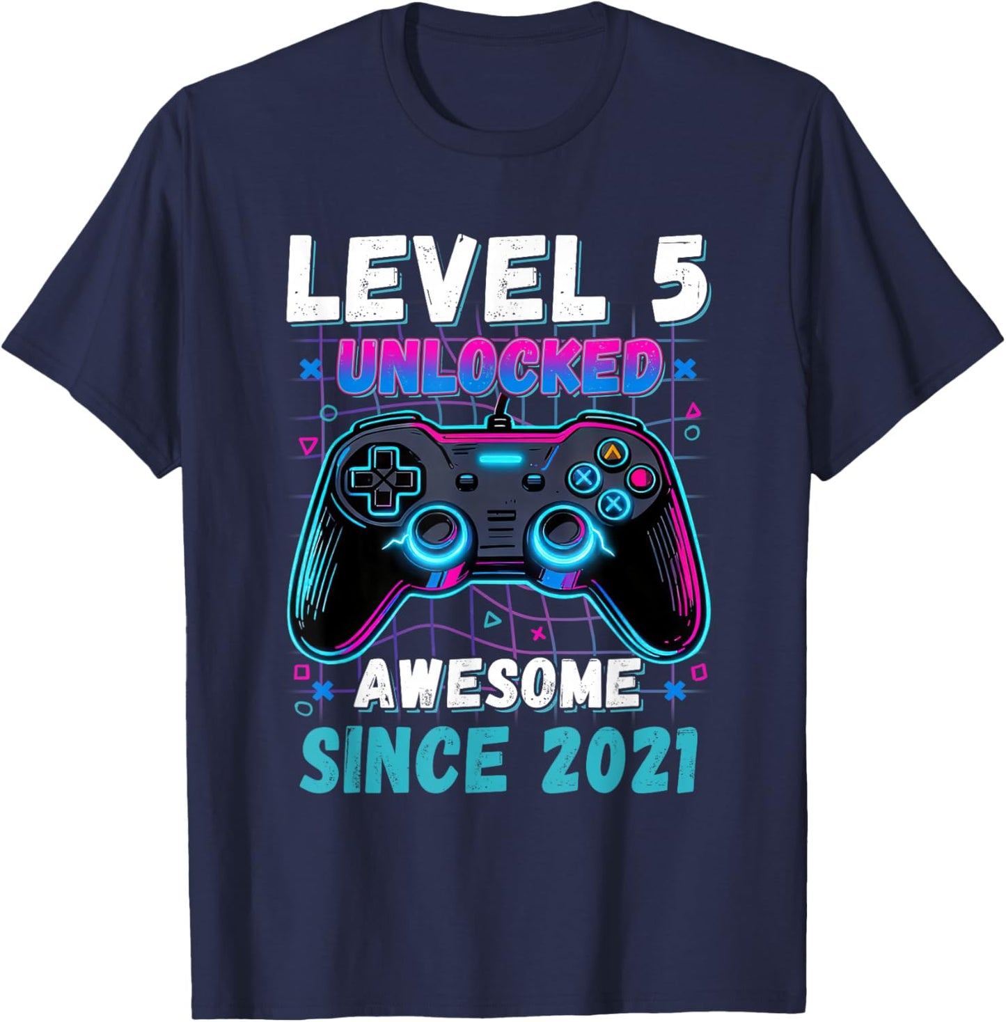 Level 5 Unlocked Awesome Since 2021 Fifth 5th Birthday Boys T-Shirt - T-Shirt | Navy