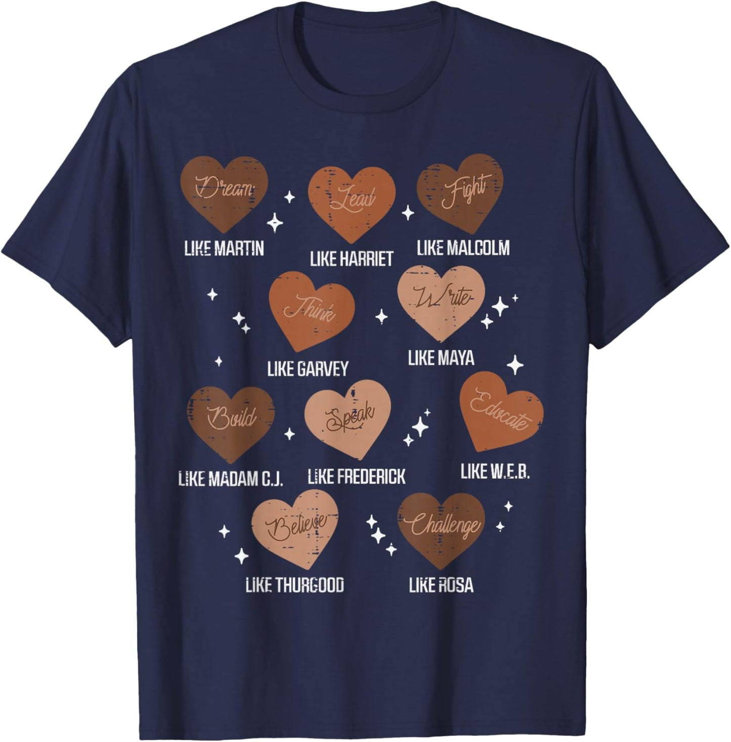 Black History Hearts Dream Like Martin Girls Kids Women T-Shirt - T-Shirt | Navy
