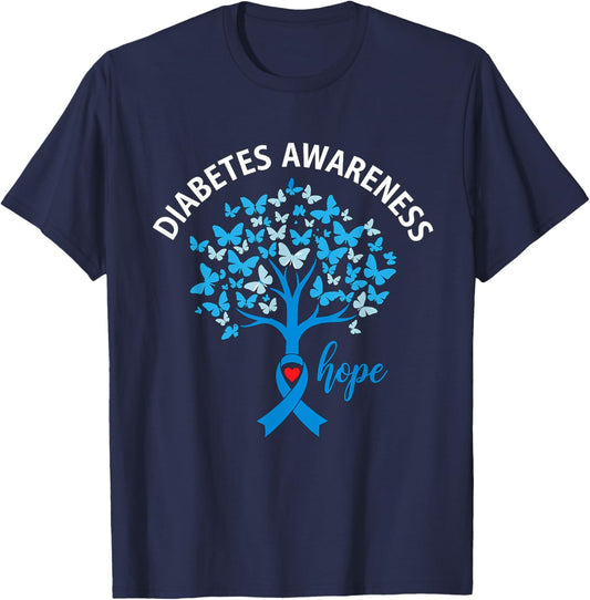Diabetes Awareness Month Hope Ribbon for Type 1 Type 2 T-Shirt - T-Shirt | Navy