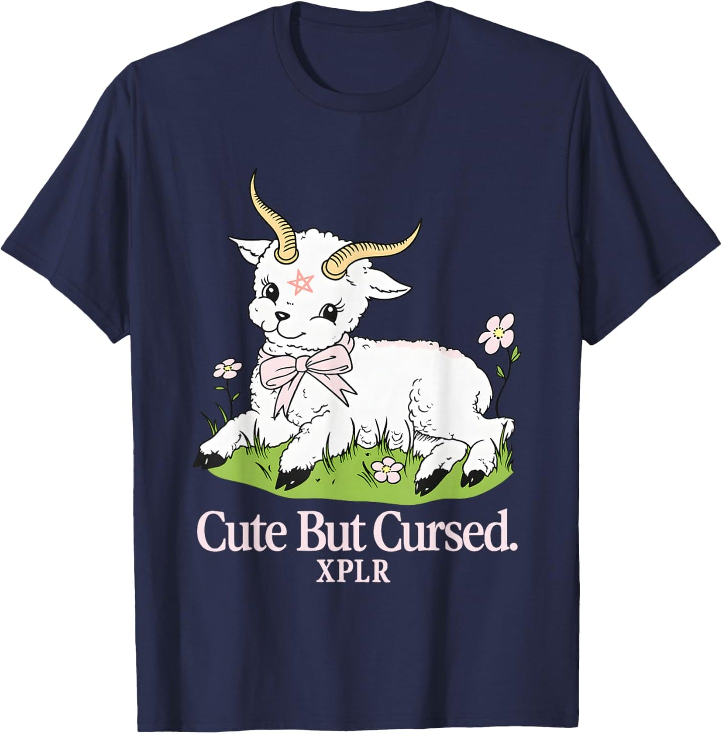 Cute But Cursed Puffer Sheep Halloween T-Shirt - T-Shirt | Navy