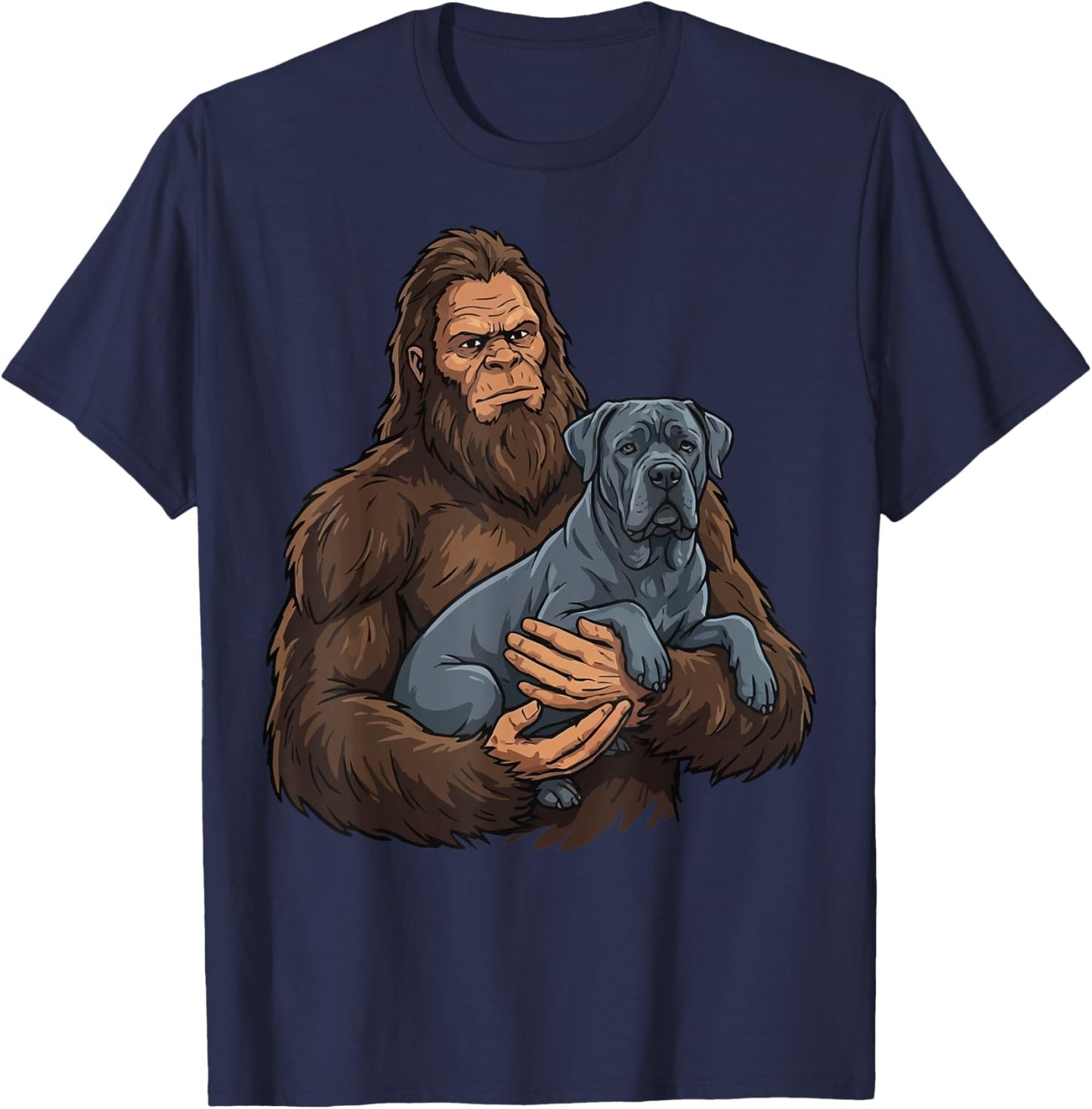 Bigfoot Holding Cane Corso T-Shirt - T-Shirt | Navy