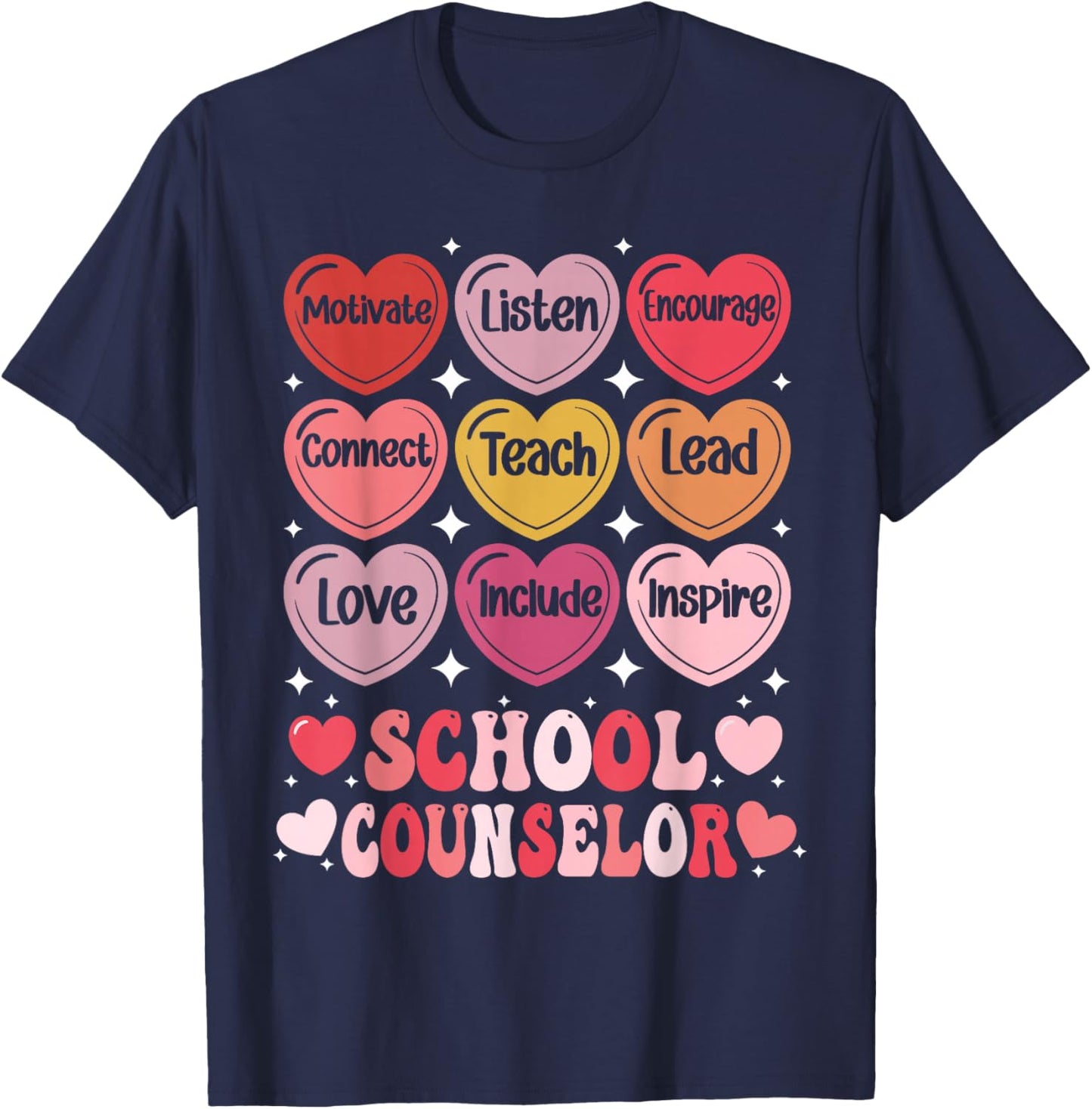 School Counselor Valentine's Day Counseling Positive Hearts T-Shirt - T-Shirt | Navy