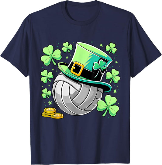 Volleyball St Patricks Day Lucky Volleyball Player Shamrock T-Shirt - T-Shirt | Navy