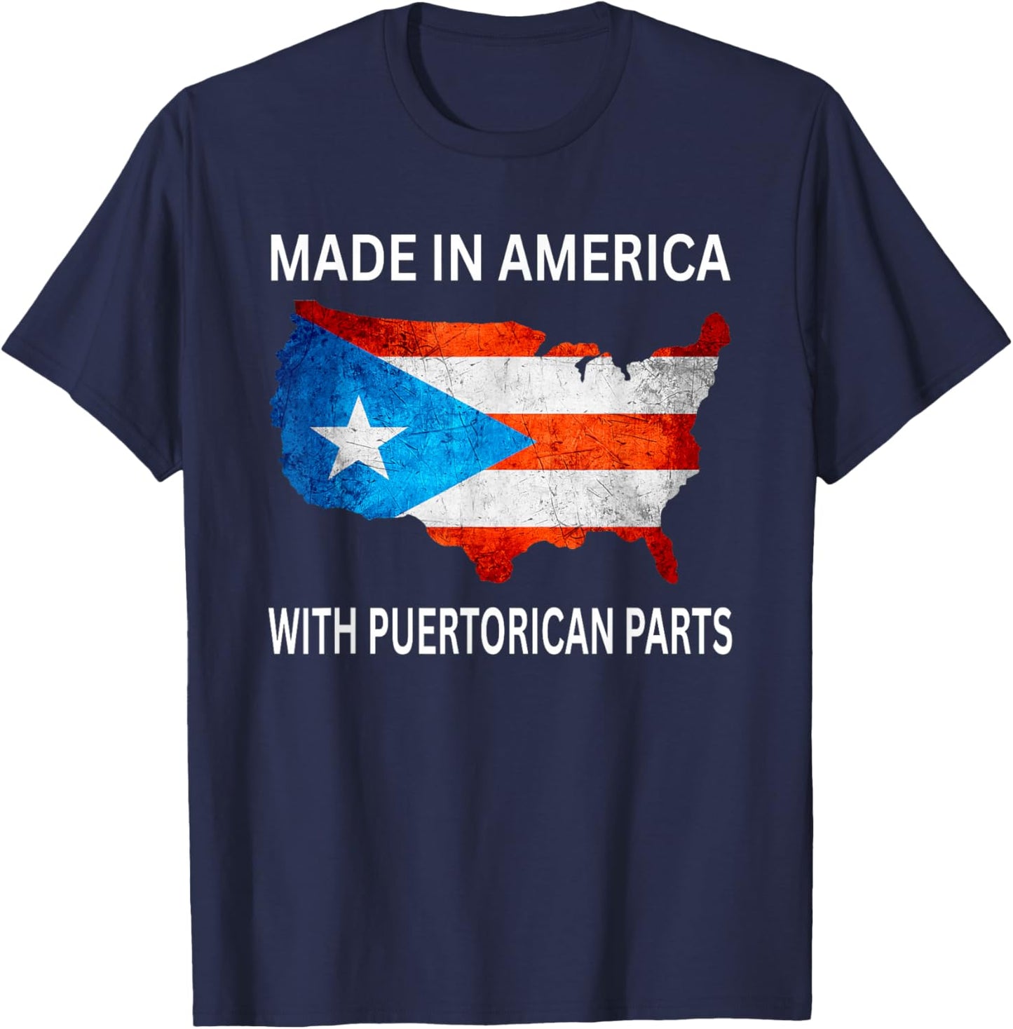 Made in America with Puerto Rico Parts Boricua and USA Pride T-Shirt - T-Shirt | Navy