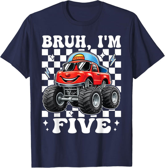 5th Birthday Monster Truck 5 Year Old Boys 5th Party Boys T-Shirt - T-Shirt | Navy