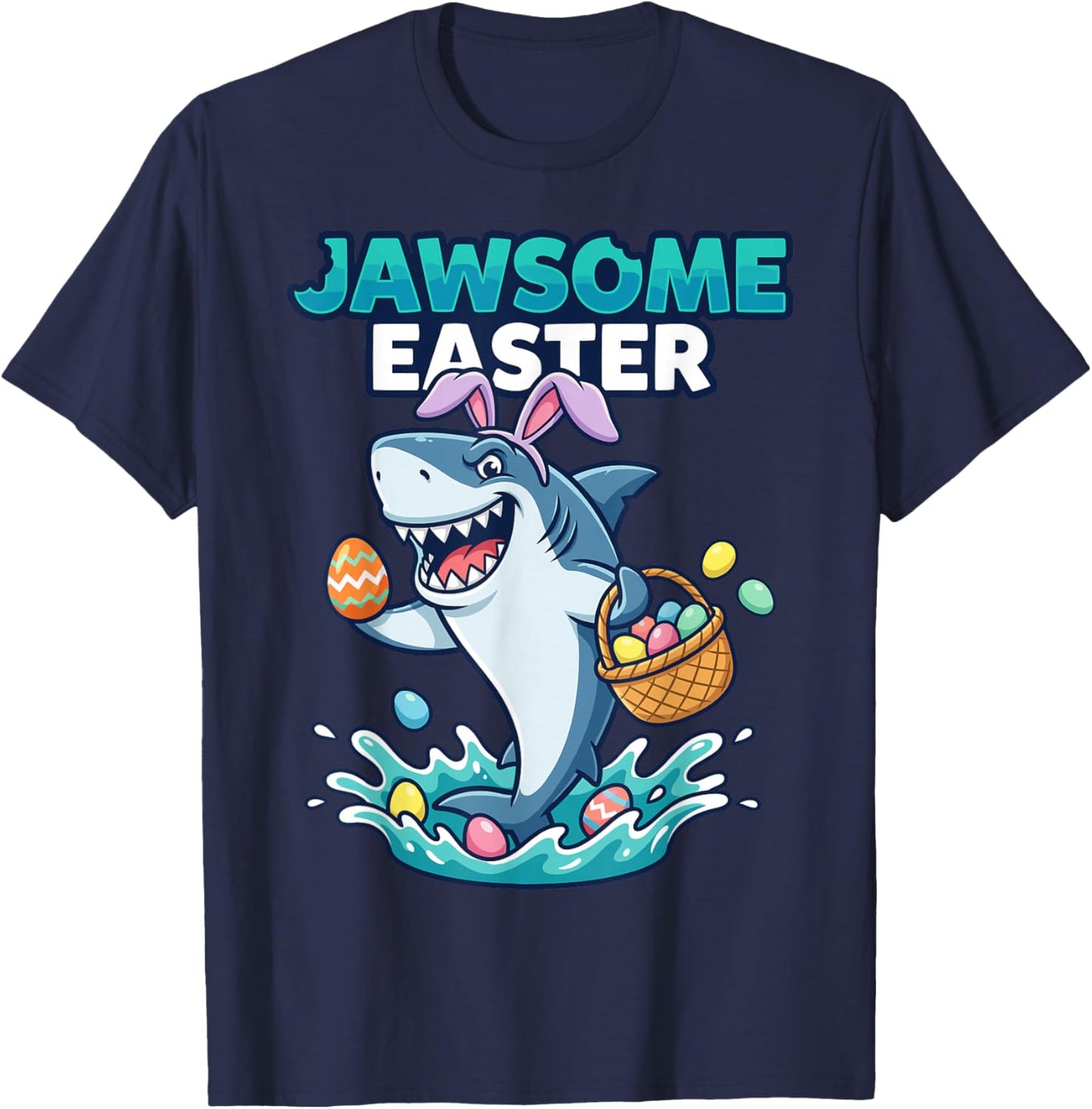 Jawsome Happy Bunny Egg Hunt Toddler Kids Outfit Boys Easter T-Shirt - T-Shirt | Navy