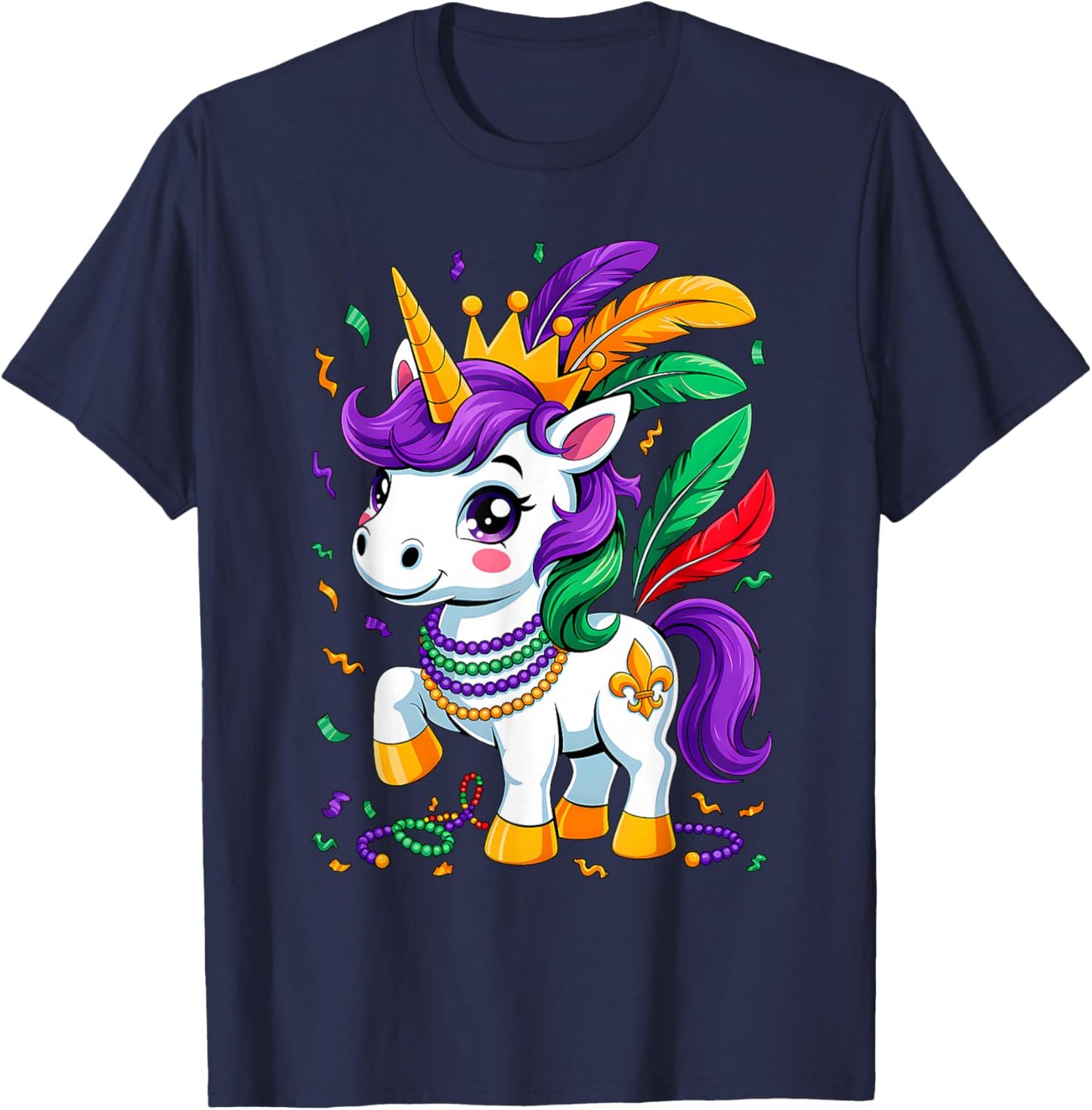 Cute Unicorn Mardi Gras Fat Tuesday Girls Kids Women Unicorn T-Shirt - T-Shirt | Navy