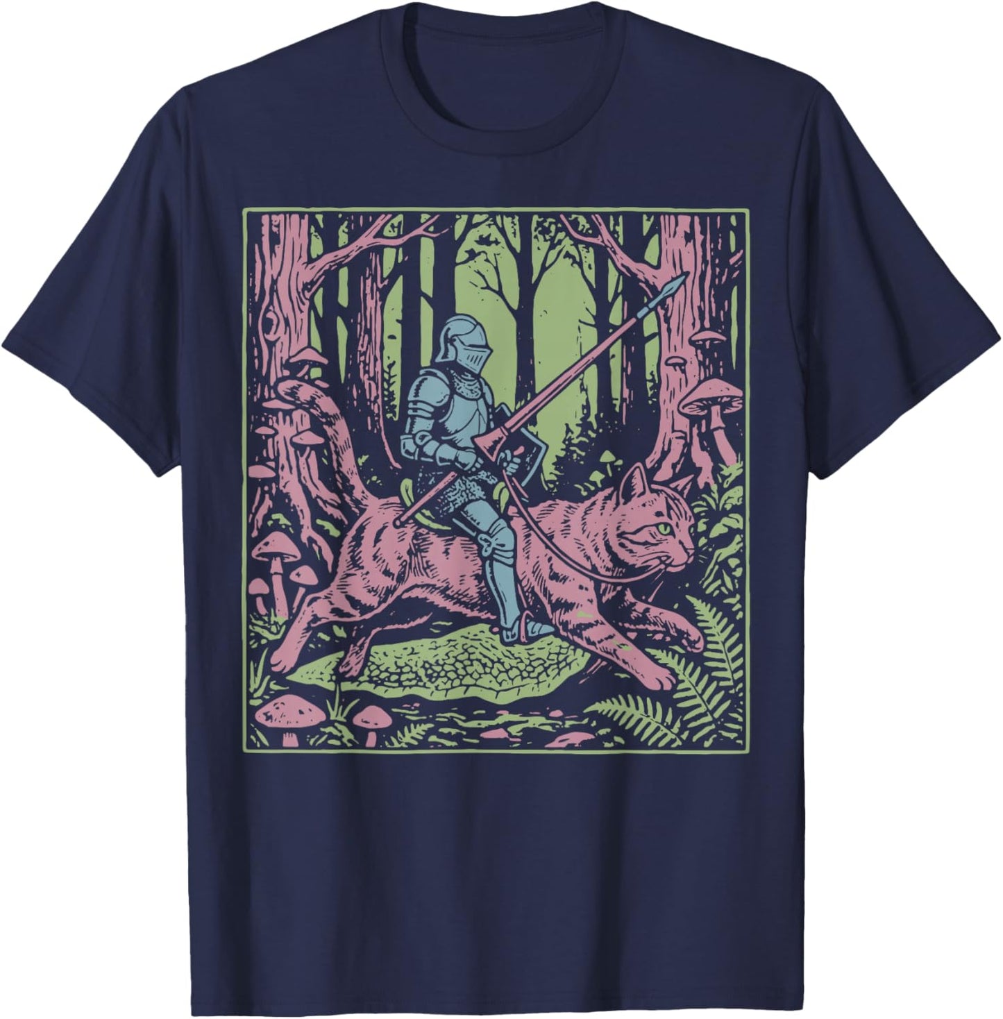 Knight Riding Cat T-Shirt - T-Shirt | Navy