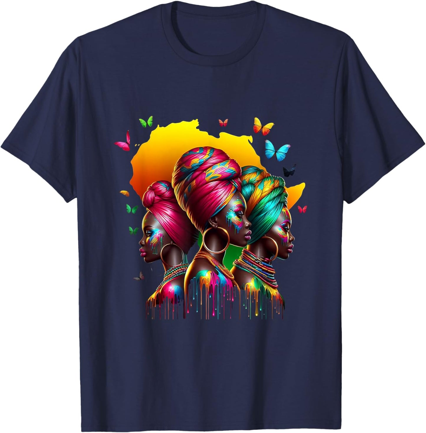 Black Women African Melanin Dope Queen Afro Headwrap Rooted T-Shirt - T-Shirt | Navy
