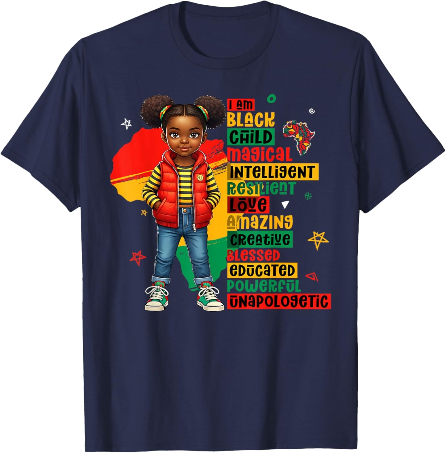I Am Black Child Magical African Girl History Month Kids T-Shirt - T-Shirt | Navy