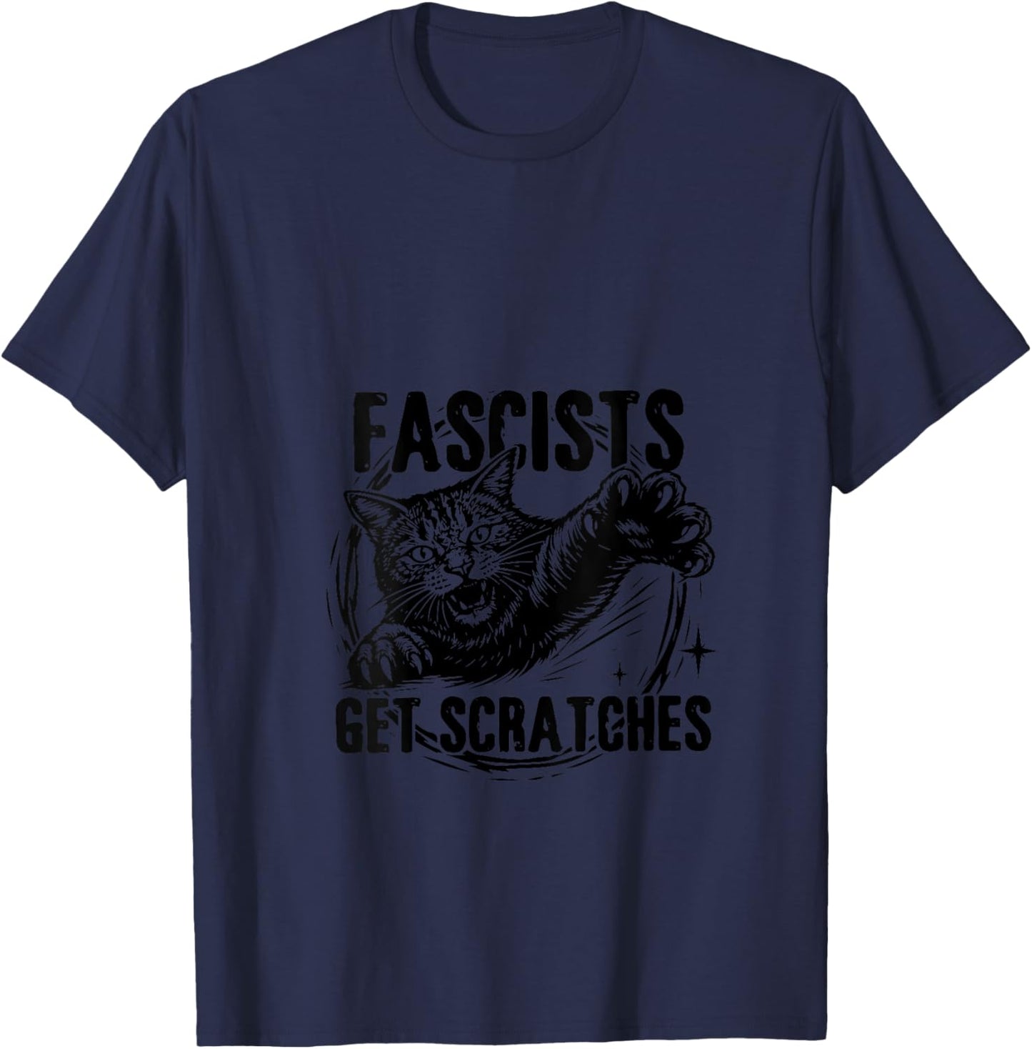 Women's Vintage Black Cats Against Fascists Get Scratches V-Neck T-Shirt - T-Shirt | Navy