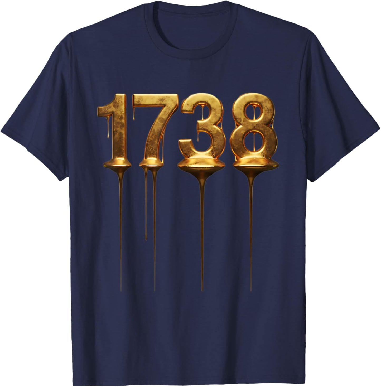 1738 Drip Golden Numbers T-Shirt - T-Shirt | Navy