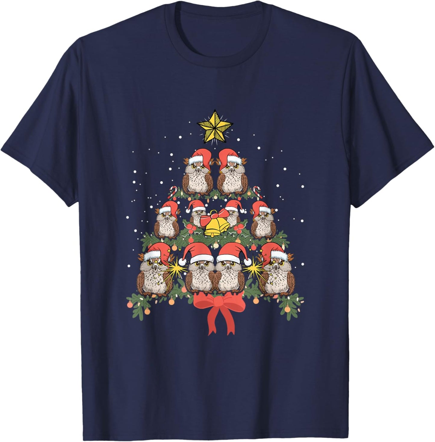 Owl Xmas Tree Ornaments Cute Bird Lover Funny Christmas Owl T-Shirt - T-Shirt | Navy