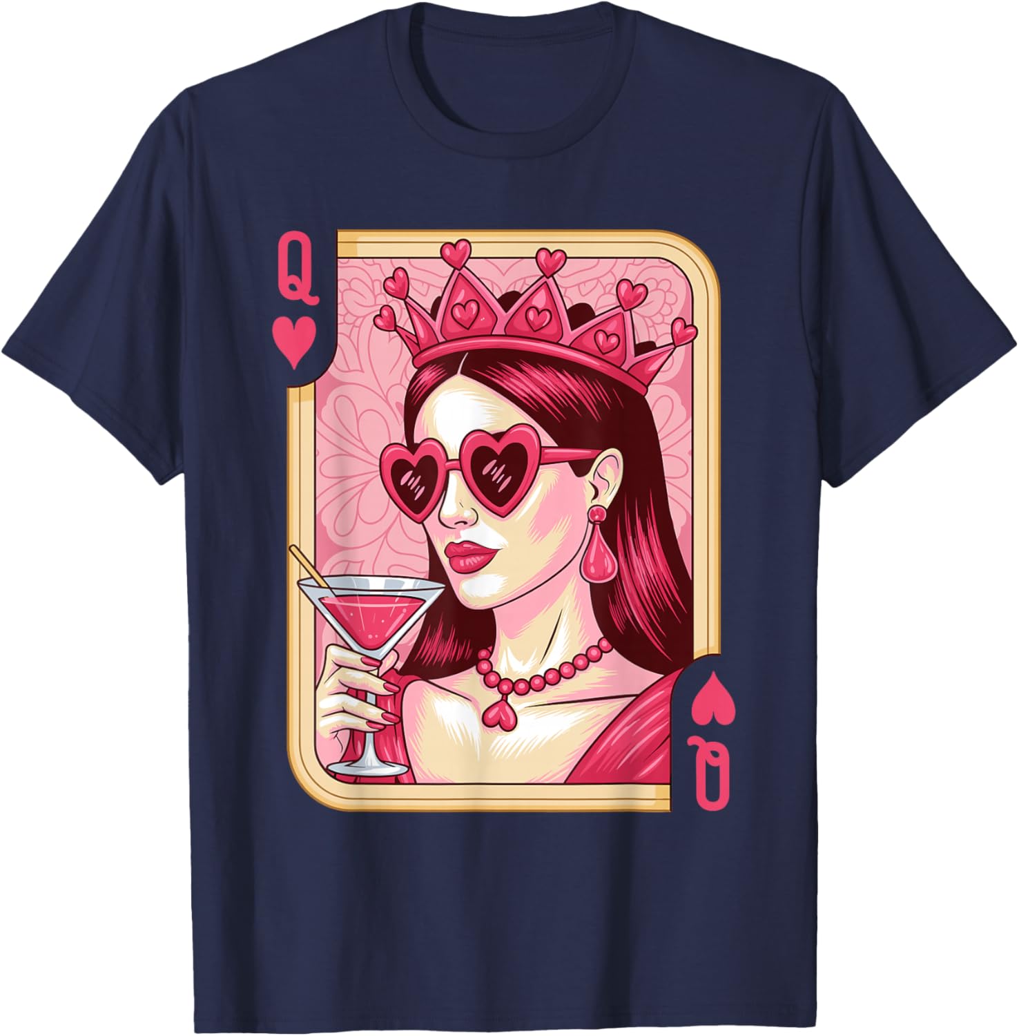 Queen of Hearts Witch Cocktail Vintage Playing Card T-Shirt - T-Shirt | Navy