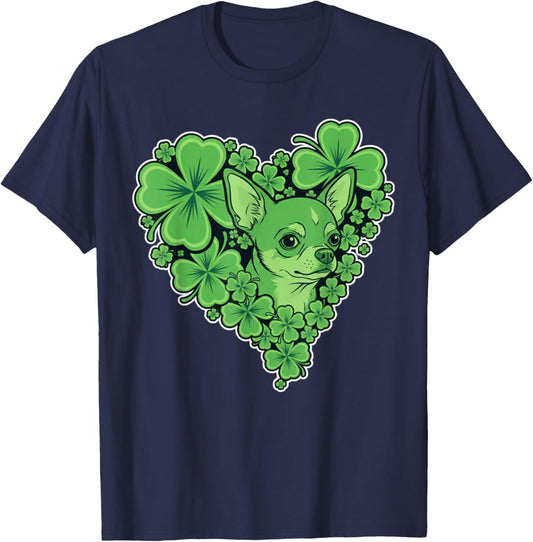 Cute Chihuahua Dog Heart Shamrock Women Men St Patricks Day T-Shirt - T-Shirt | Navy