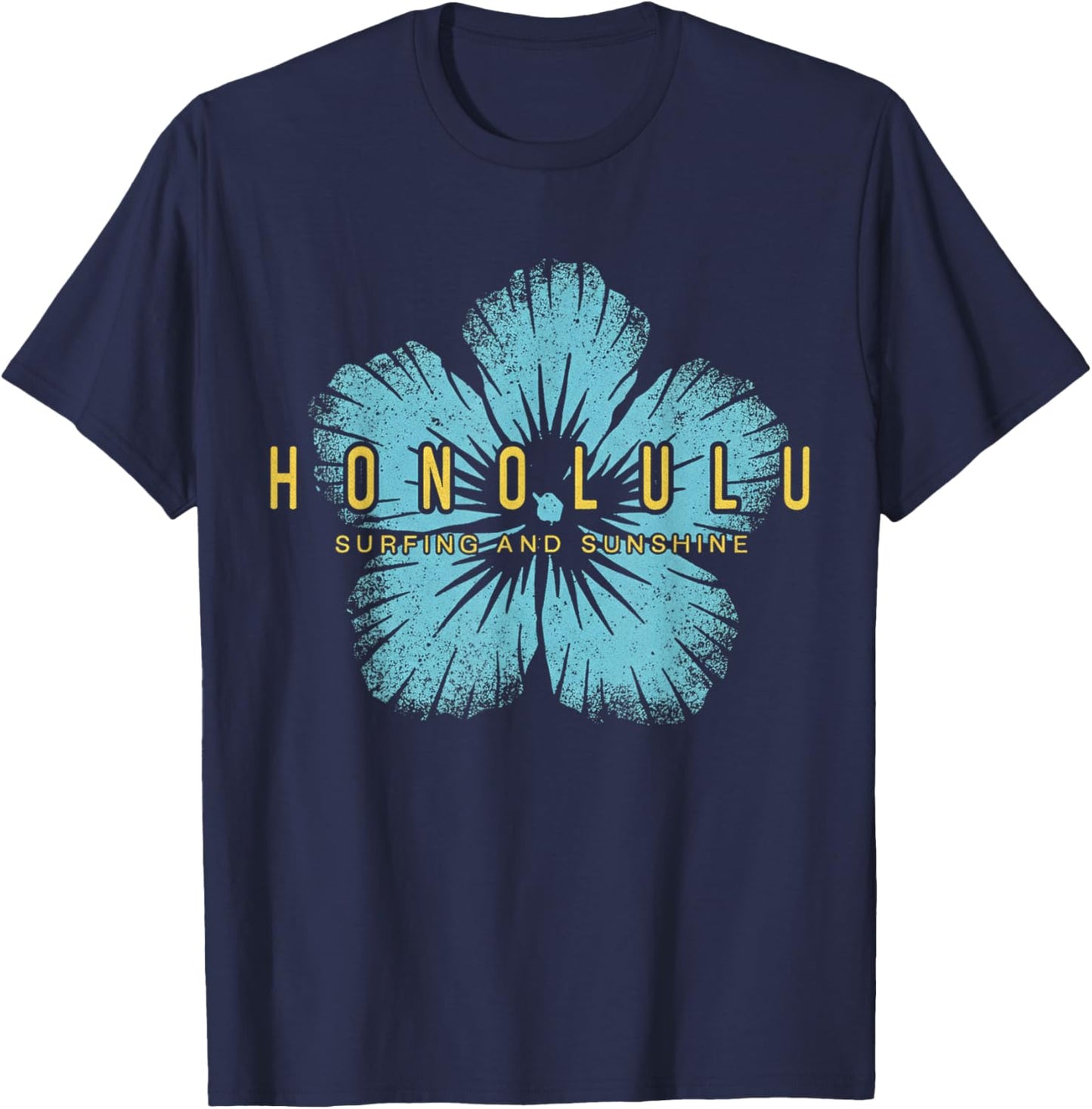 Vintage Hibiscus Flower Hawaiian Surf and Sunshine T-Shirt - T-Shirt | Navy