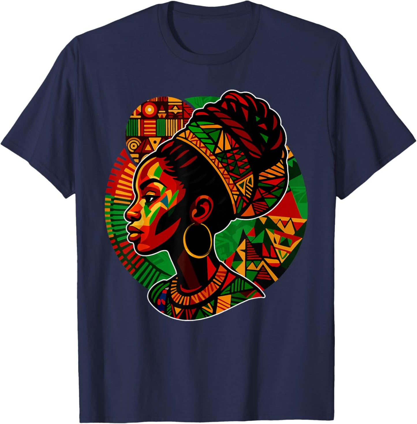 Black Queen Black History Month Women Girls Dashiki Print T-Shirt - T-Shirt | Navy