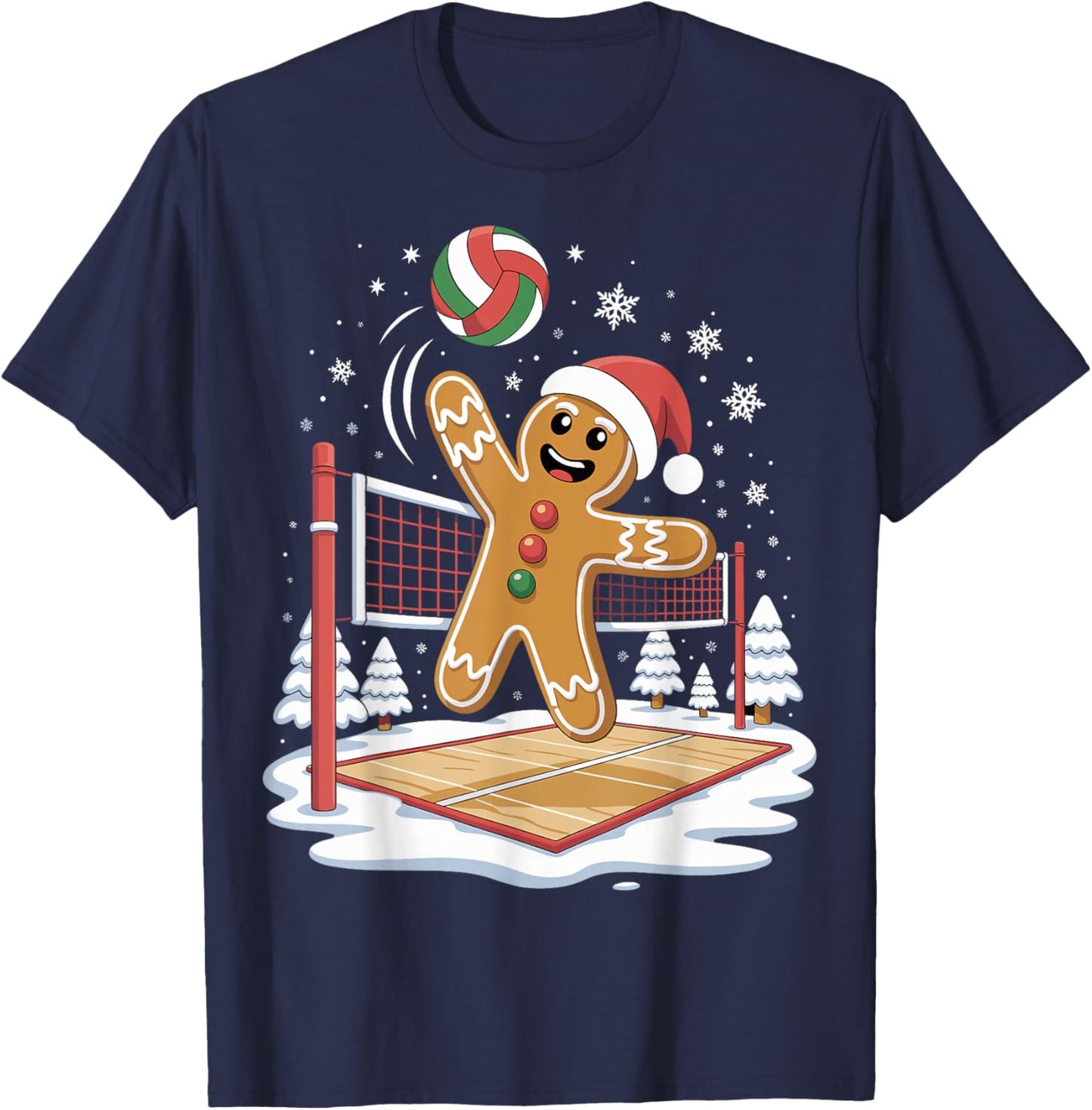 Funny Gingerbread Volleyball Player Christmas T-Shirt - T-Shirt | Navy
