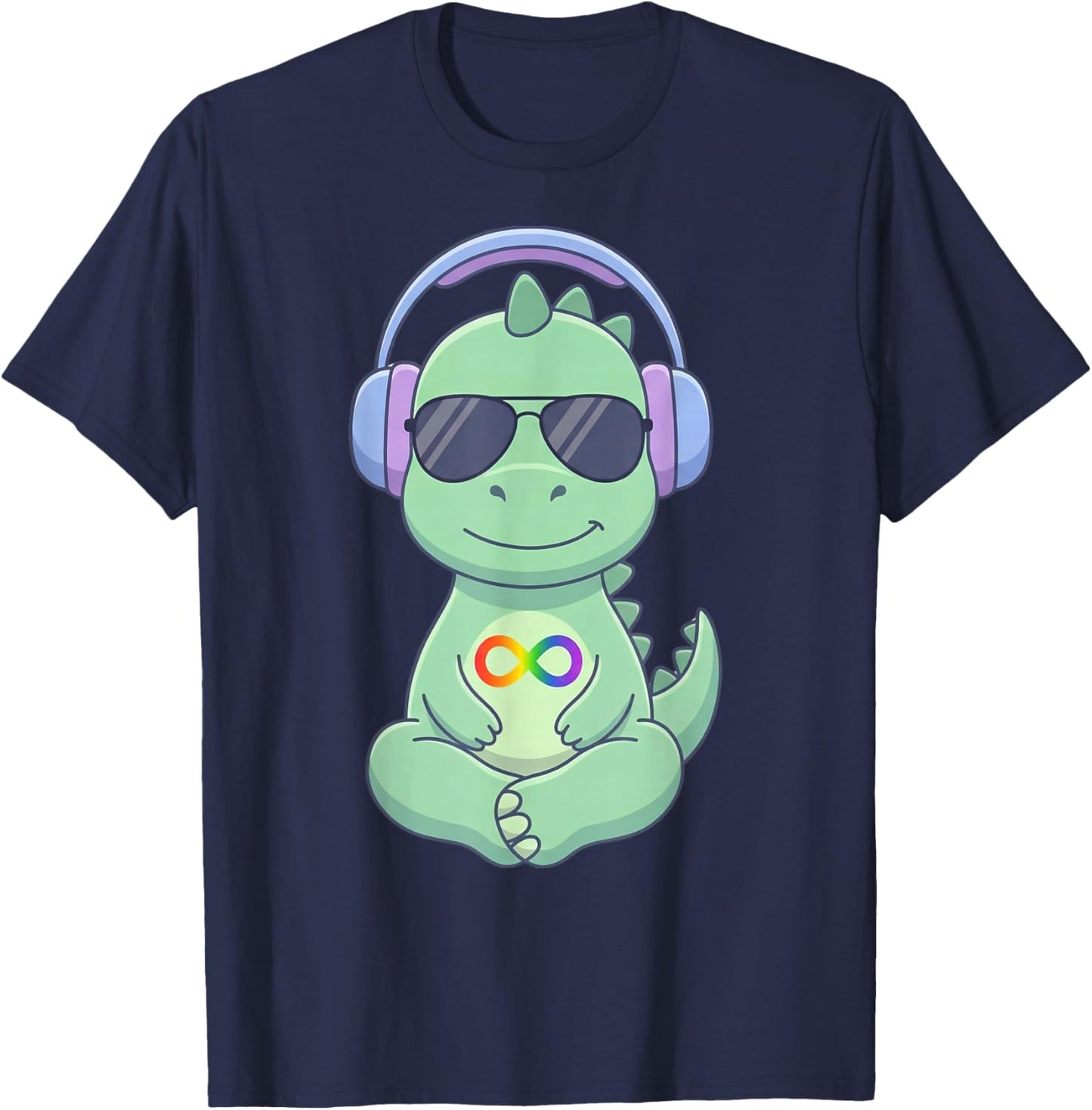 Autism Acceptance Dinosaur Headphones Infinity Symbol T-Rex T-Shirt - T-Shirt | Navy