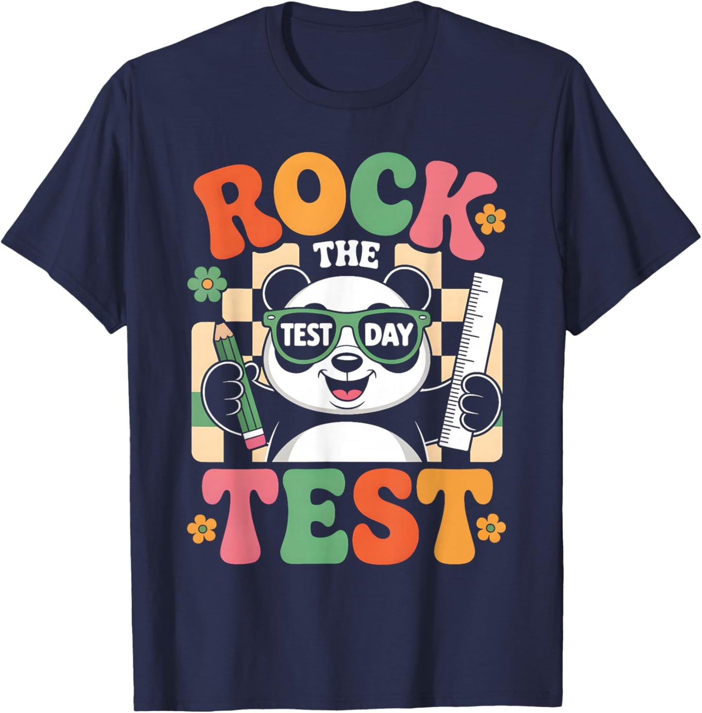 Rock The Test Day Fun Panda Exam Cheer Funny School Teacher T-Shirt - T-Shirt | Navy