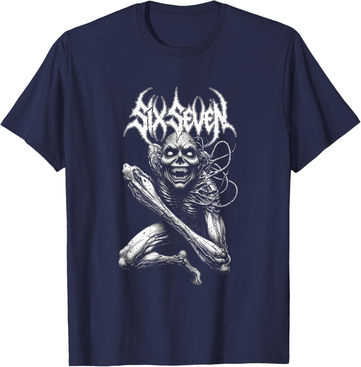 67 Six Seven Heavy Metal Death Metal Metalhead Brainrot T-Shirt - T-Shirt | Navy