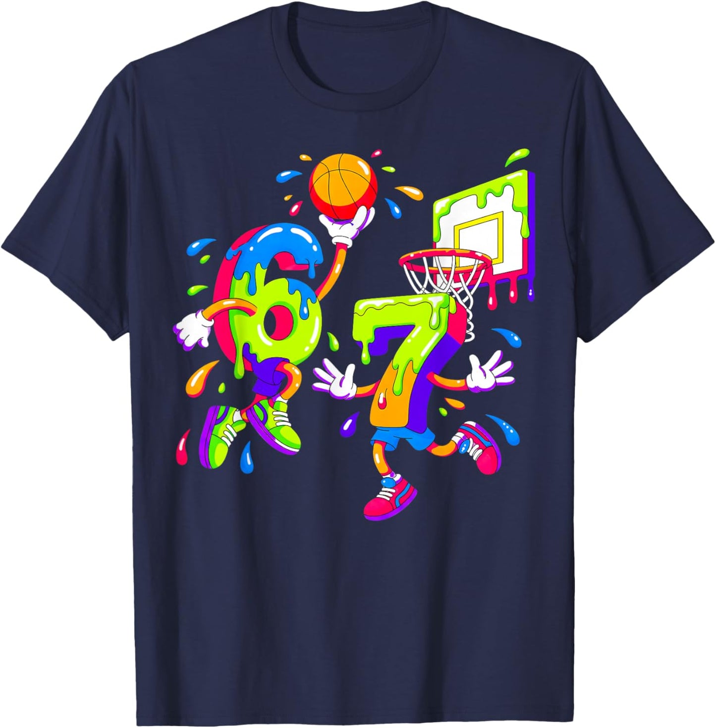 67 Basketball Drip Meme Gen Alpha Funny Number Design T-Shirt - T-Shirt | Navy