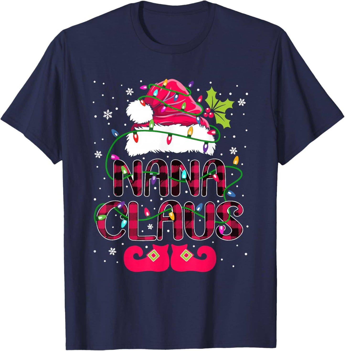 Nana Claus Plaid Christmas Lights T-Shirt - T-Shirt | Navy
