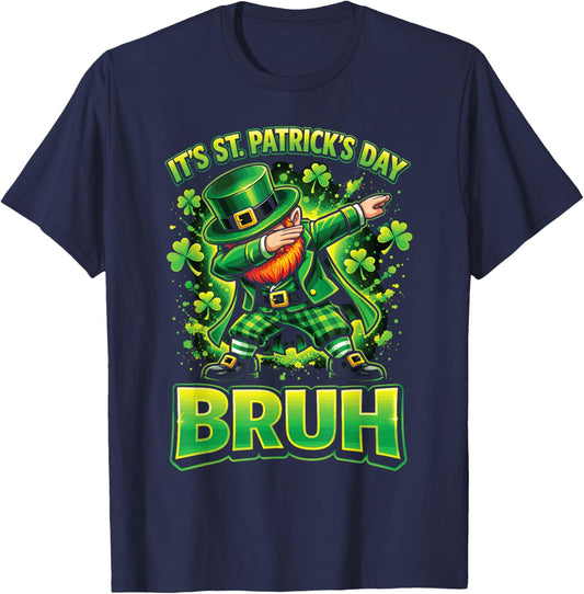 St Patricks Day Bruh for Boys Kids Funny Leprechaun T-Shirt - T-Shirt | Navy