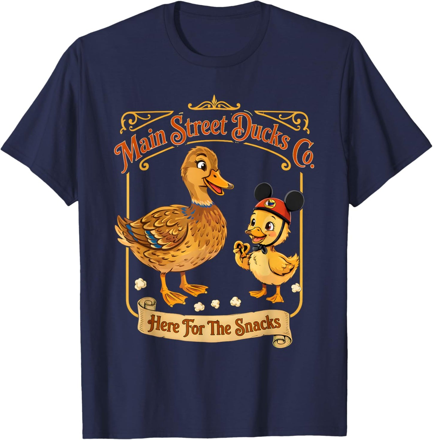Main Street Ducks Here for The Snacks Cute T-Shirt - T-Shirt | Navy