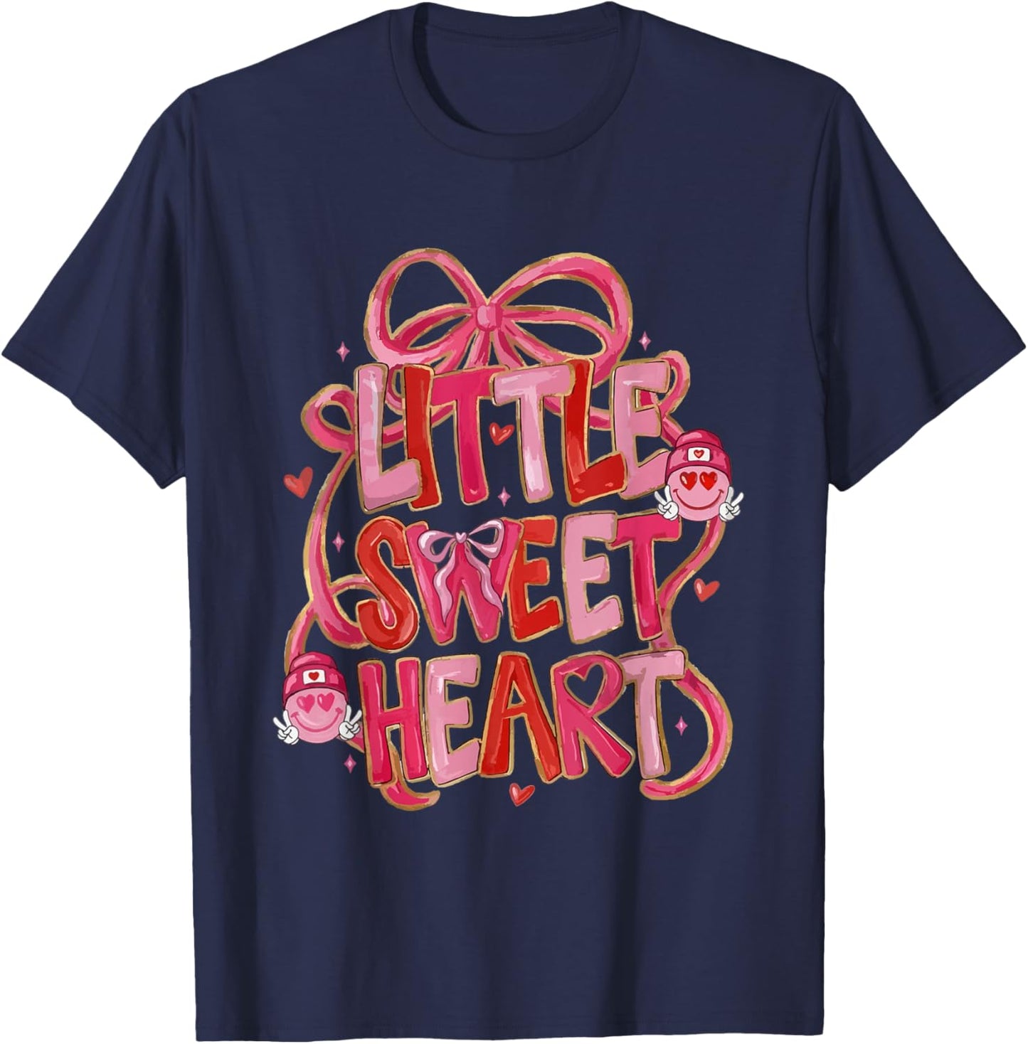 Coquette Bow Little Sweetheart Valentine Girly Love XOXO T-Shirt - T-Shirt | Navy