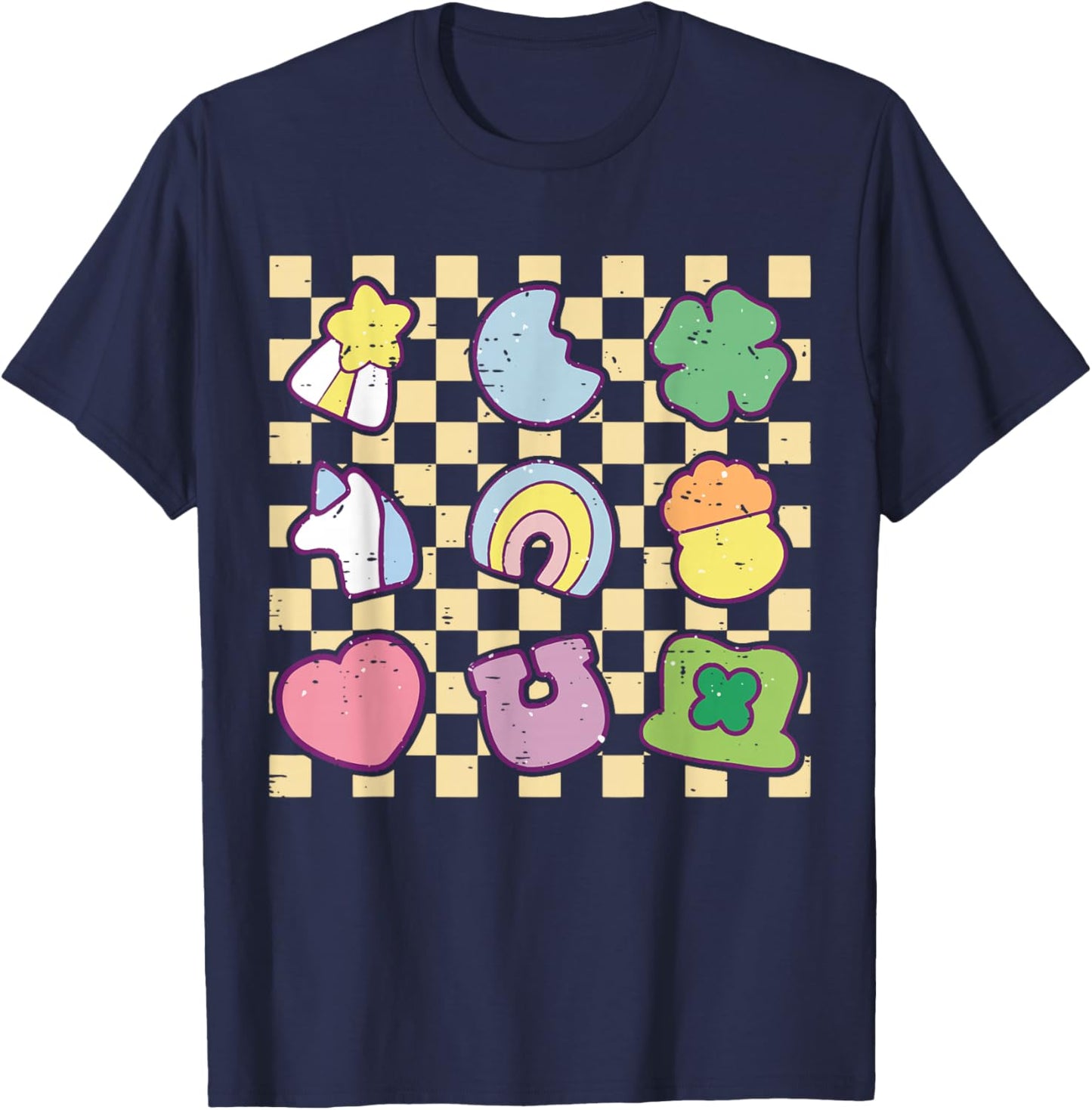 Retro Rainbow Lucky Charm Shamrock St Patricks Day Girly T-Shirt - T-Shirt | Navy