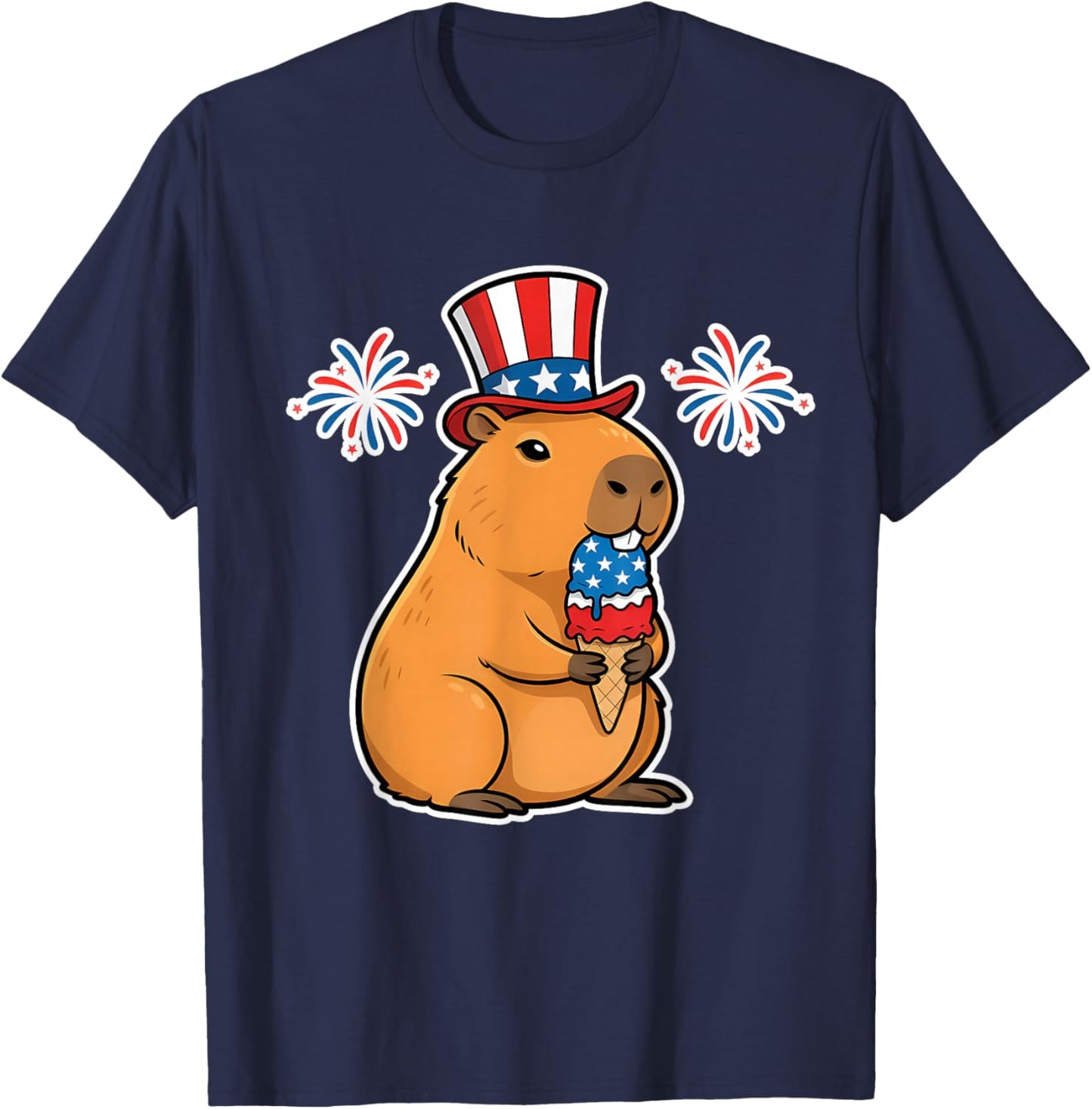 4th of July USA Capybara Ice Cream Cone Funny Patriotic T-Shirt - T-Shirt | Navy