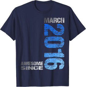 Awesome Since March 2016 Vintage 10. Birthday T-Shirt - T-Shirt | Navy