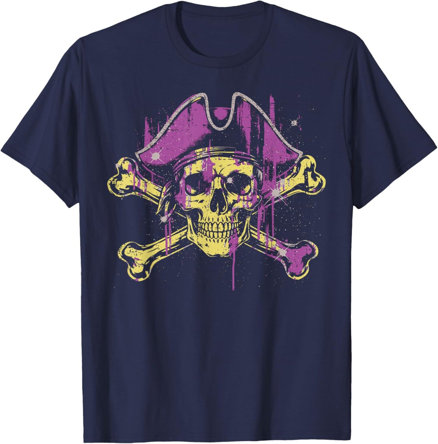 Purple Pirate Skull Hat Crossbones Vintage Women Girls Kids T-Shirt - T-Shirt | Navy