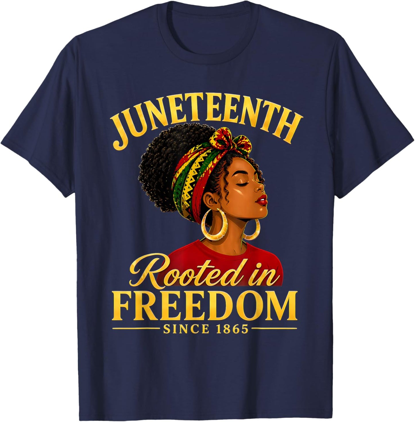 Juneteenth Black Women Rooted in Freedom Juneteenth T-Shirt - T-Shirt | Navy