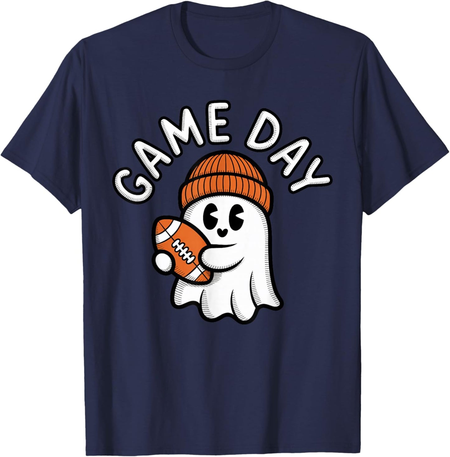 Halloween Football Player Toddler Boys Kids Ghost Game Day T-Shirt - T-Shirt | Navy