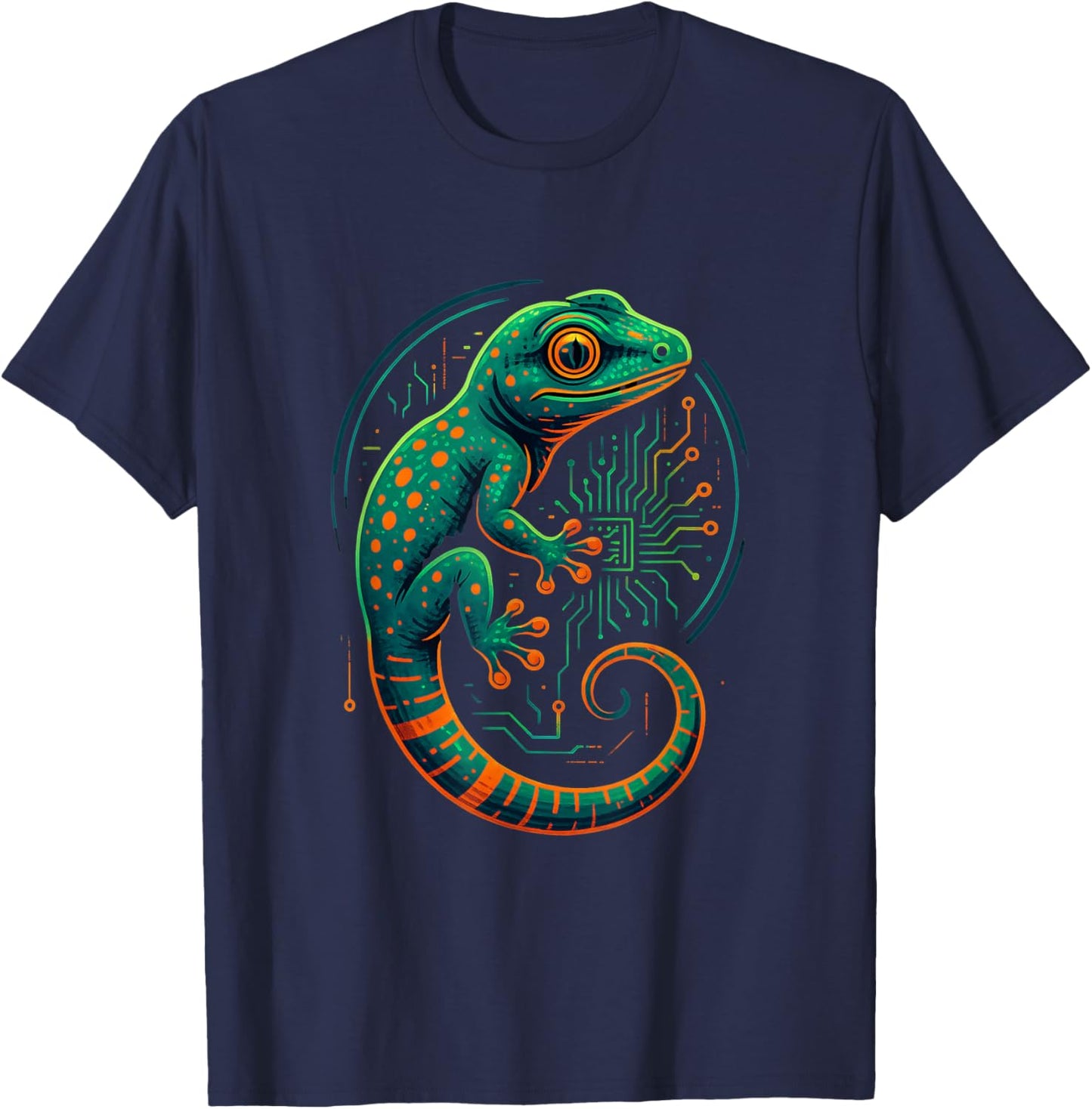 Cyber Gecko Techcore Cyberpunk Lizard Circuit Art Gamers T-Shirt - T-Shirt | Navy