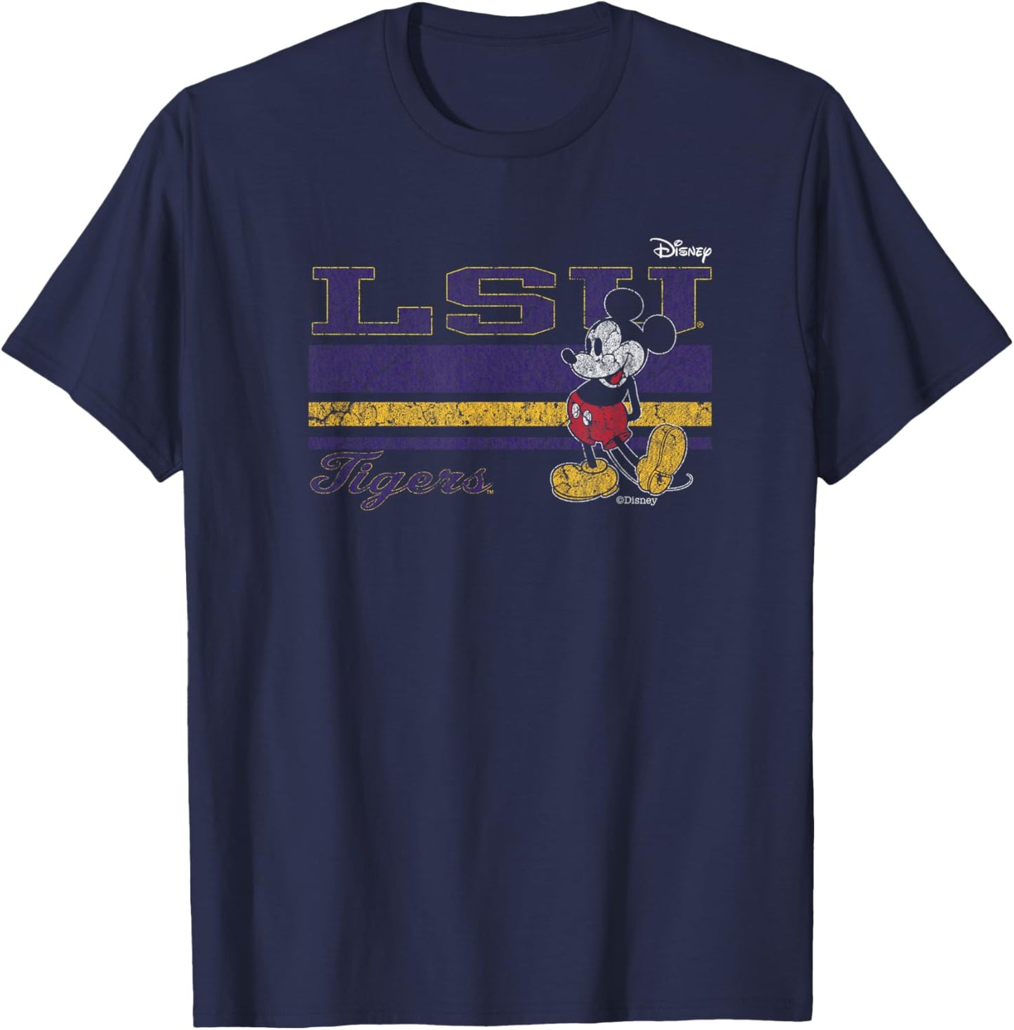 LSU Tigers Mickey Mouse Vintage Black Officially Licensed T-Shirt - T-Shirt | Navy