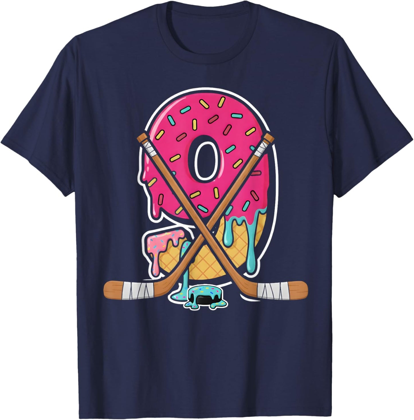 9 Year Old Hockey Ice Cream Drip Youth 9th Birthday Boys T-Shirt - T-Shirt | Navy
