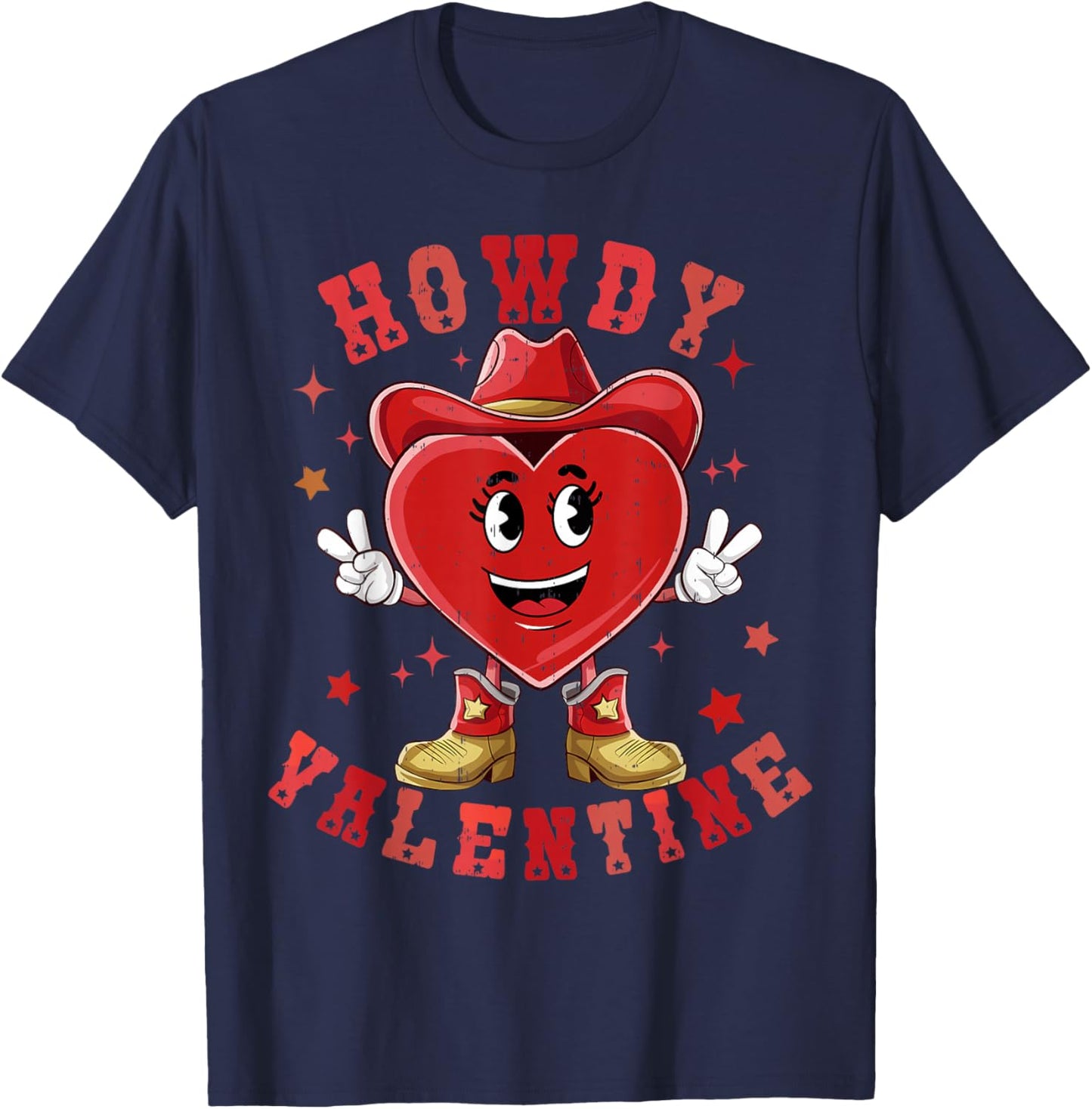 Howdy Valentine Hearts with Hat Valentines Day for Boys Girl T-Shirt - T-Shirt | Navy